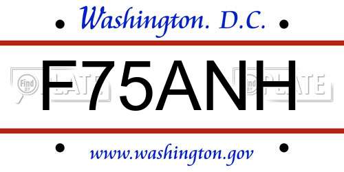 F75ANH District Of Columbia License Plate