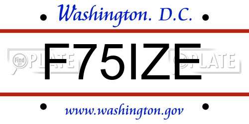 F75IZE District Of Columbia License Plate