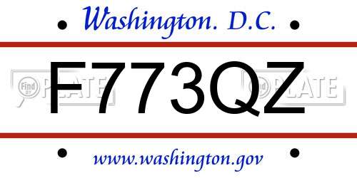 F773QZ District Of Columbia License Plate