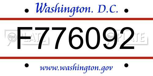 F776092 District Of Columbia License Plate