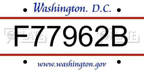 F77962B District Of Columbia License Plate