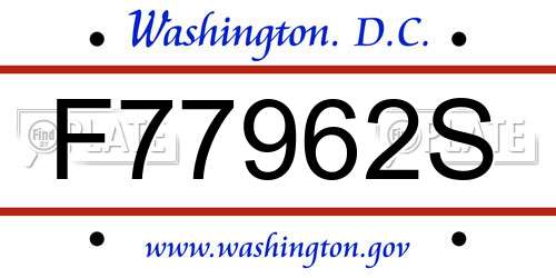 F77962S District Of Columbia License Plate
