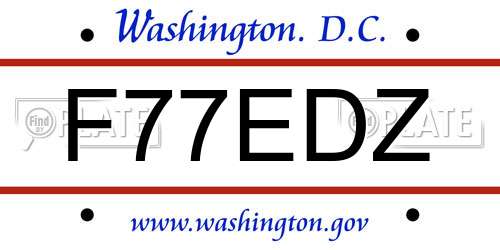 F77EDZ District Of Columbia License Plate