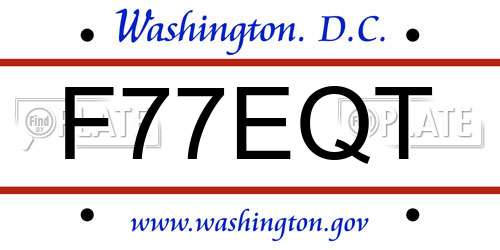 F77EQT District Of Columbia License Plate