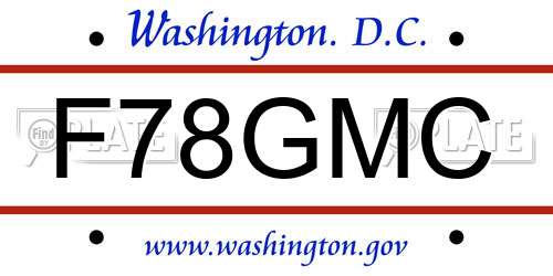 F78GMC District Of Columbia License Plate