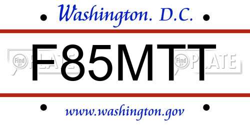F85MTT District Of Columbia License Plate