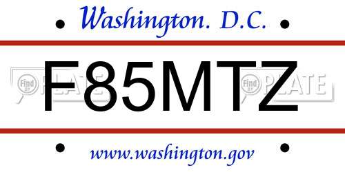 F85MTZ District Of Columbia License Plate
