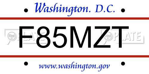 F85MZT District Of Columbia License Plate