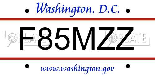 F85MZZ District Of Columbia License Plate