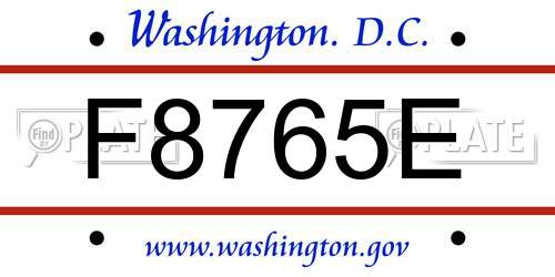 F8765E District Of Columbia License Plate