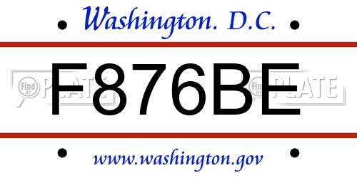 F876BE District Of Columbia License Plate