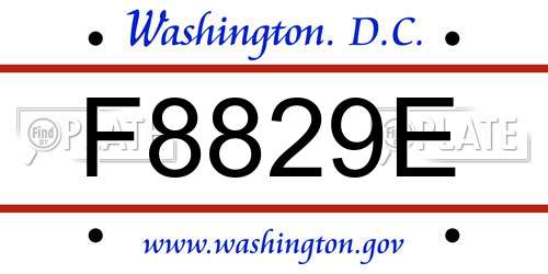 F8829E District Of Columbia License Plate