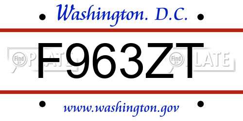 F963ZT District Of Columbia License Plate