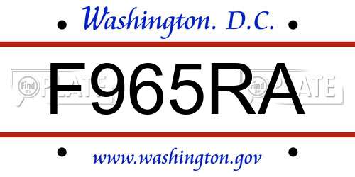 F965RA District Of Columbia License Plate