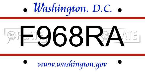 F968RA District Of Columbia License Plate