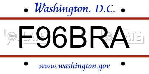 F96BRA District Of Columbia License Plate
