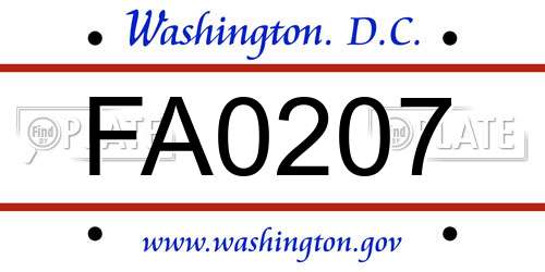FA0207 District Of Columbia License Plate