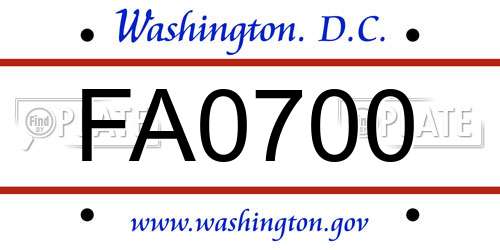FA0700 District Of Columbia License Plate
