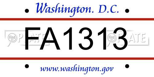 FA1313 District Of Columbia License Plate