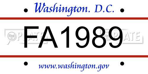 FA1989 District Of Columbia License Plate