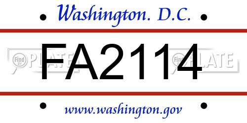FA2114 District Of Columbia License Plate