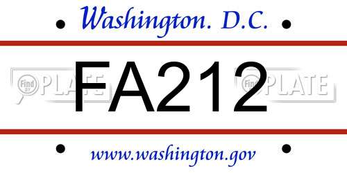 FA212 District Of Columbia License Plate