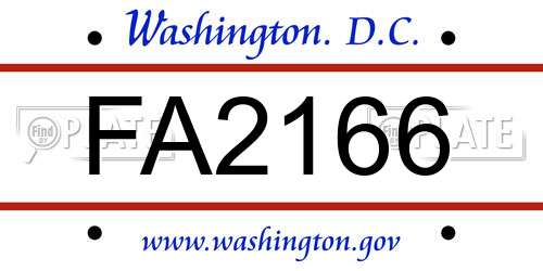 FA2166 District Of Columbia License Plate