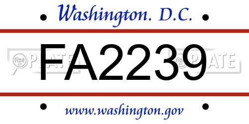 FA2239 District Of Columbia License Plate