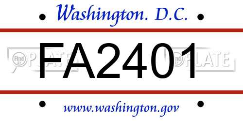 FA2401 District Of Columbia License Plate