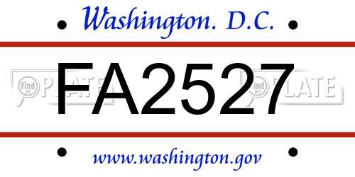 FA2527 District Of Columbia License Plate
