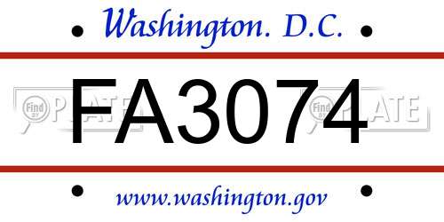 FA3074 District Of Columbia License Plate