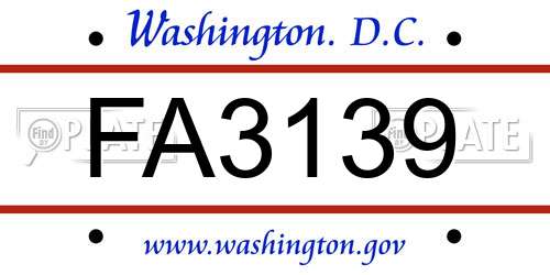 FA3139 District Of Columbia License Plate