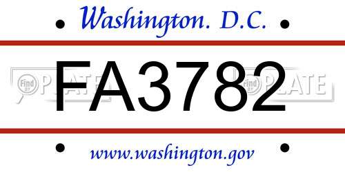 FA3782 District Of Columbia License Plate