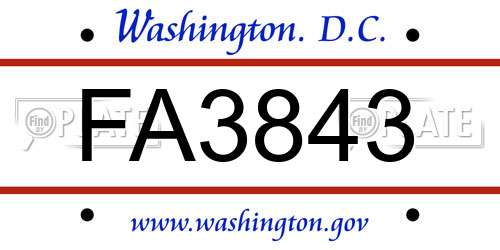 FA3843 District Of Columbia License Plate