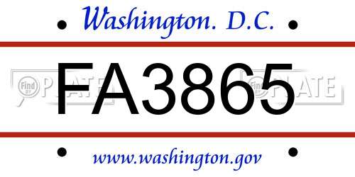 FA3865 District Of Columbia License Plate
