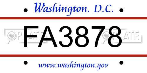 FA3878 District Of Columbia License Plate