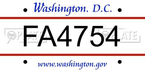 FA4754 District Of Columbia License Plate