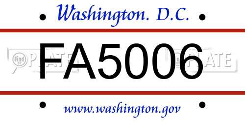 FA5006 District Of Columbia License Plate