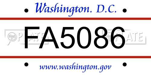 FA5086 District Of Columbia License Plate