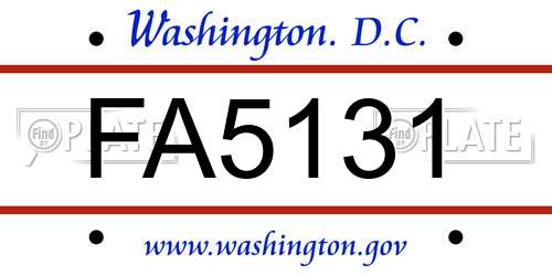 FA5131 District Of Columbia License Plate