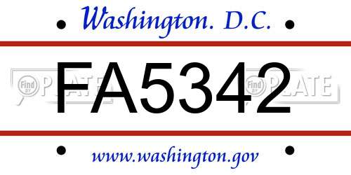 FA5342 District Of Columbia License Plate
