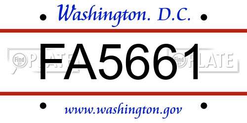 FA5661 District Of Columbia License Plate