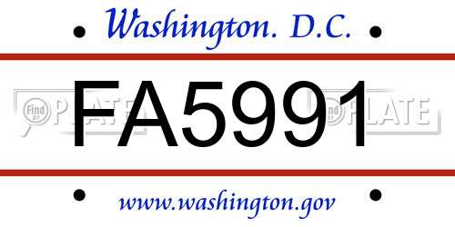 FA5991 District Of Columbia License Plate