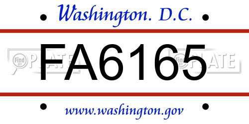 FA6165 District Of Columbia License Plate