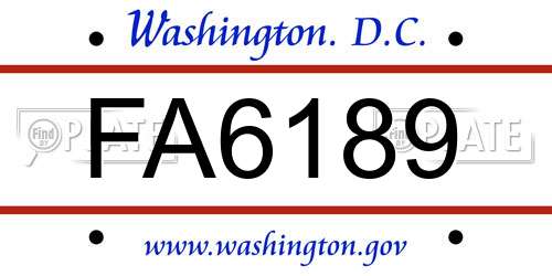 FA6189 District Of Columbia License Plate