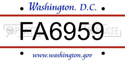 FA6959 District Of Columbia License Plate