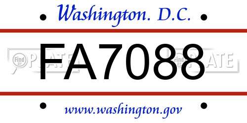 FA7088 District Of Columbia License Plate