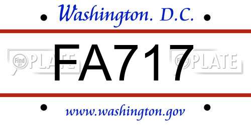 FA717 District Of Columbia License Plate