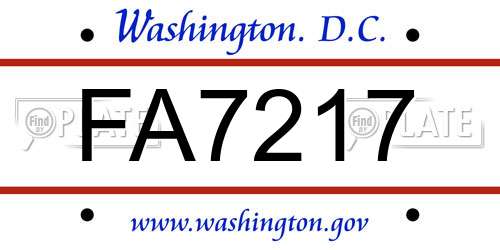 FA7217 District Of Columbia License Plate