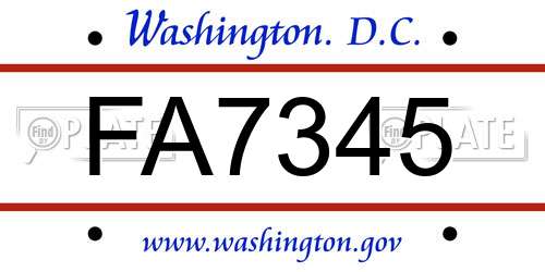 FA7345 District Of Columbia License Plate